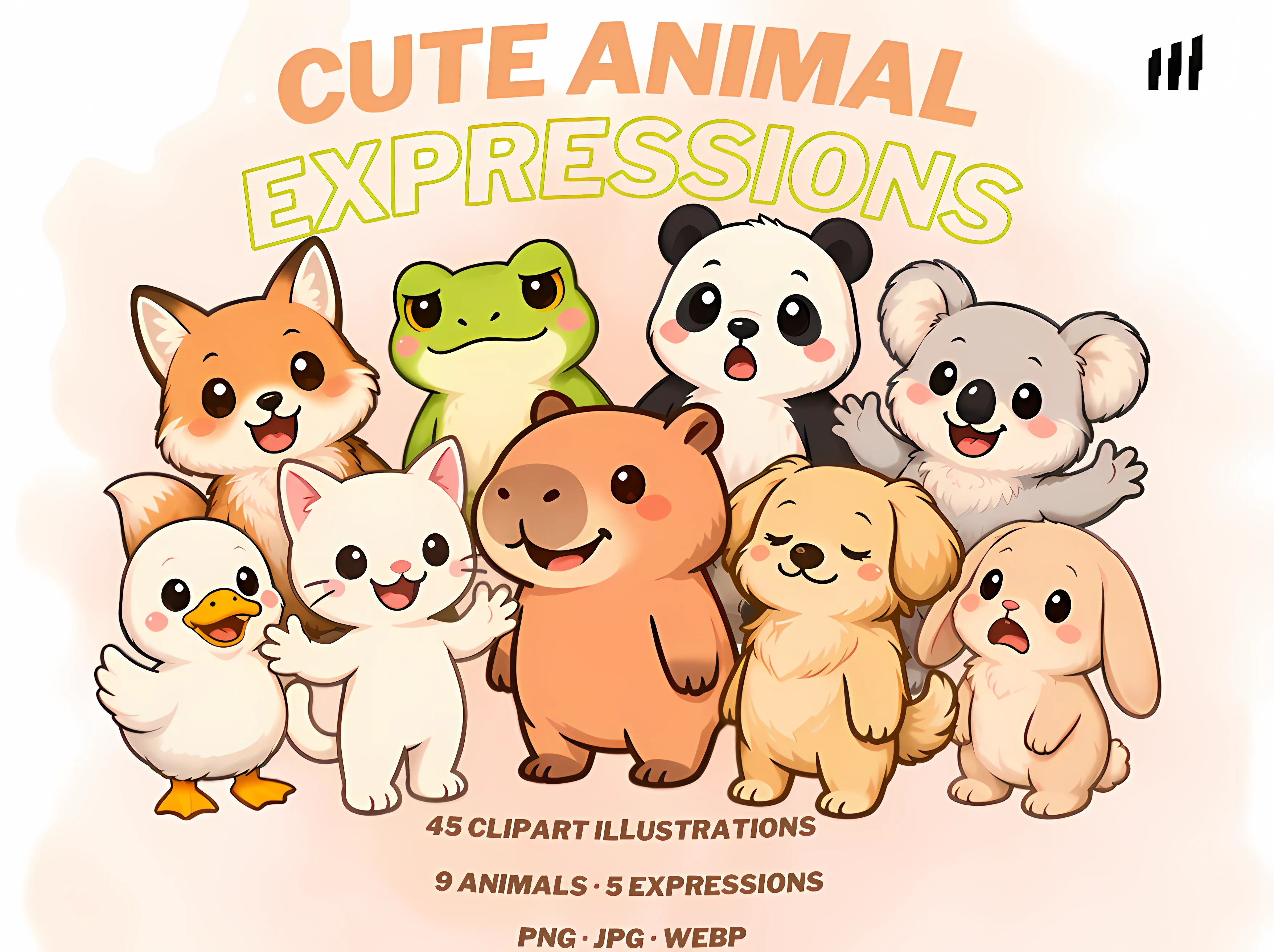 Cute Animals — Expressions collection cover showing illustrated animal characters