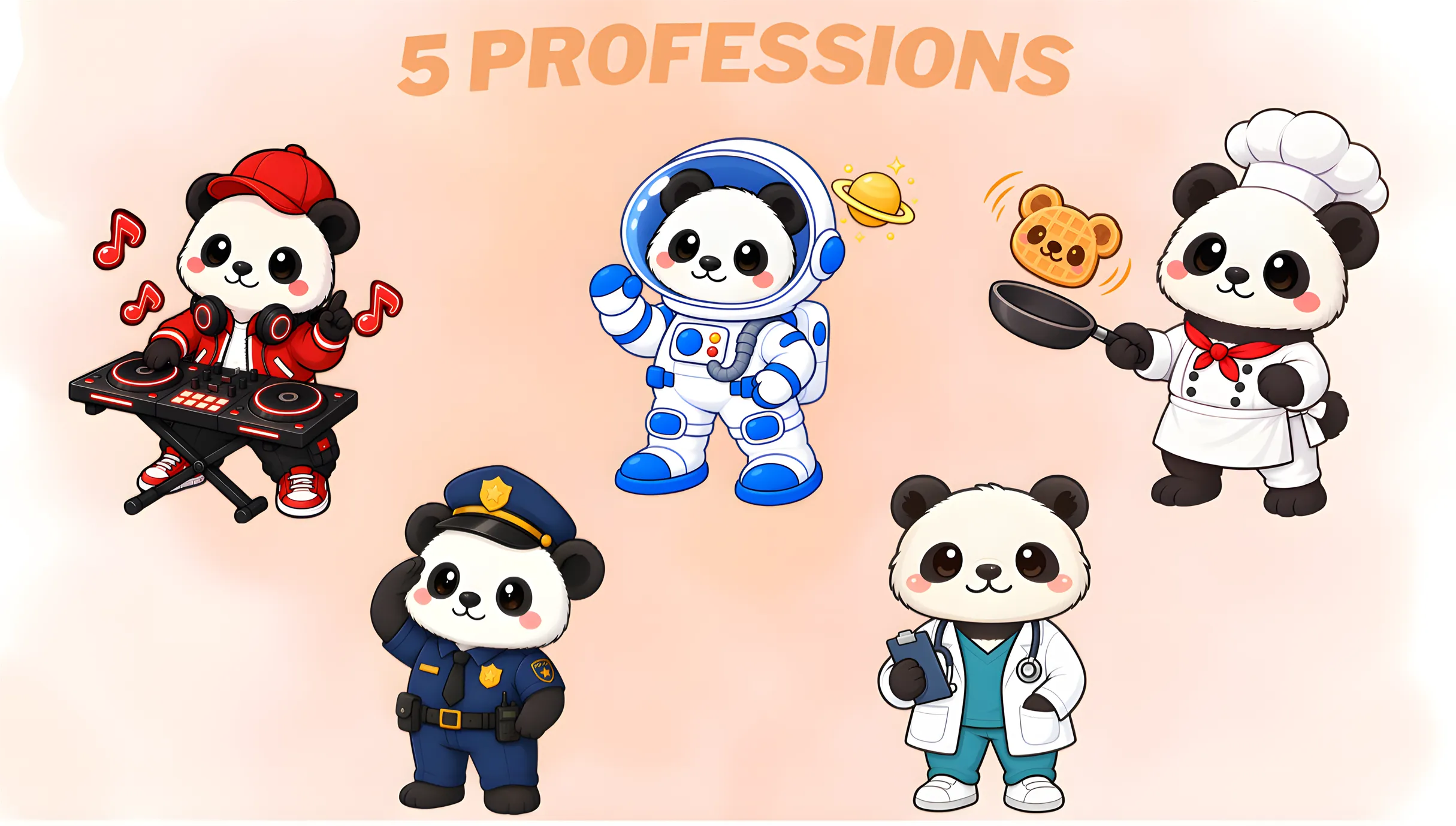 Examples of the astronaut, chef, DJ, doctor and police professions